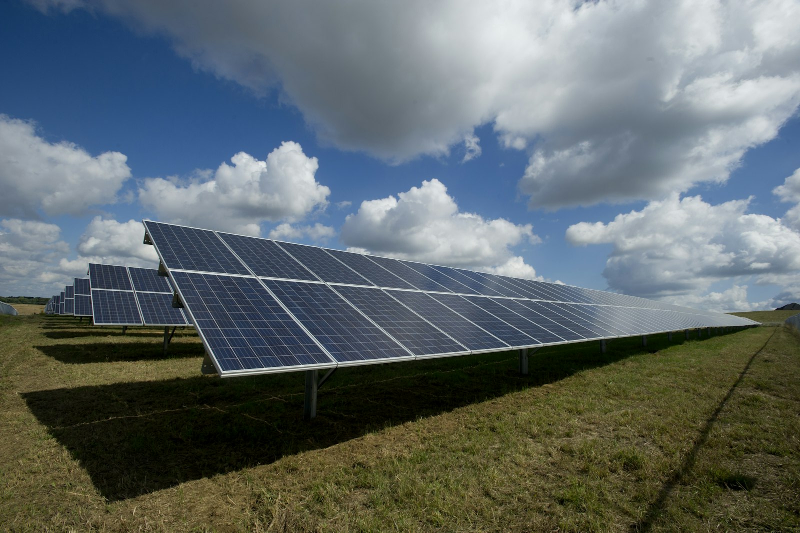 Solar panels at the foot of a mountain range in Spain